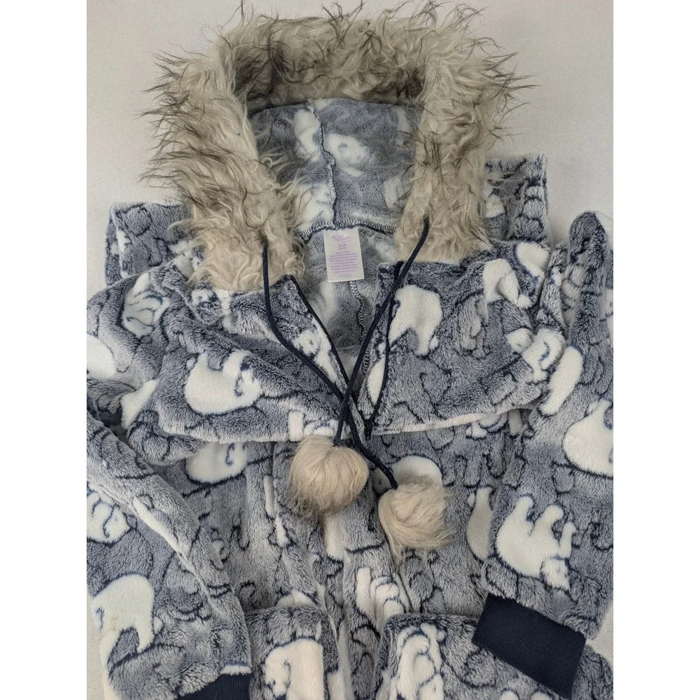 Hooded Pajamas Kids 4-6 Polar Bear Fleece Suit Secret Treasures Blue Faux Fur